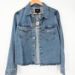 NWT Express Denim Shirt Jacket Women’s Small Snap Front Cotton Blue Shacket
